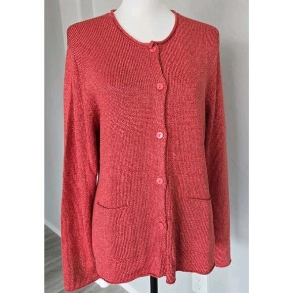 Eileen Fisher Silk Blend Knit Cardigan Fresa Round Neck Sweater Jacket Pink Sz L - Picture 6 of 10